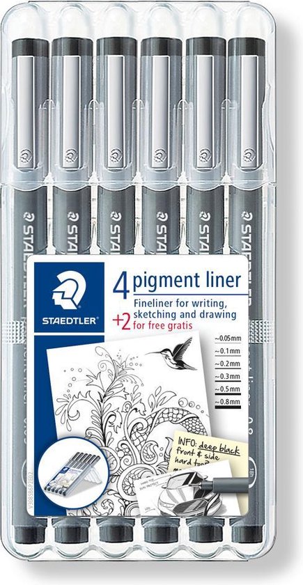 STAEDTLER Pigment liner - PROMO box 6 st (4 + 2 GRATIS)