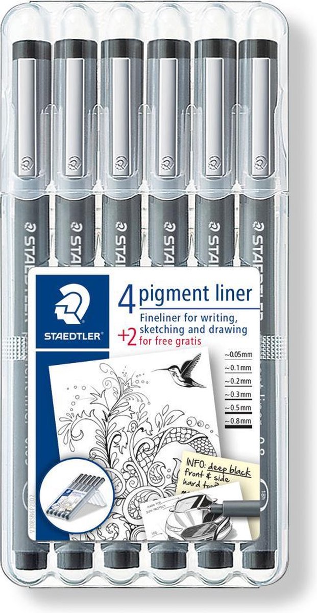 STAEDTLER Pigment liner - PROMO box 6 st (4 + 2 GRATIS) - STAEDTLER