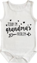 Romper - Today i'm grandma's problem - maat: 62/68 - kapmouw - baby - zwangerschap aankondiging - oma - romper oma - opa - romper opa - rompertjes baby - rompertjes baby met tekst