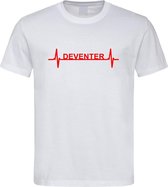 Wit T-Shirt met “ Deventer hartslag “ print Rood Size L