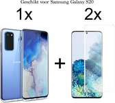 Samsung Galaxy S20 hoesje siliconen case transparant - 2x Samsung Galaxy S20 screenprotector uv