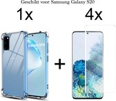 Samsung Galaxy S20 hoesje shock proof case transparant - 4x Samsung Galaxy S20 screenprotector uv