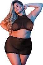 Magic Silk Polka Dot Mesh Halter & Rok Set - M black L/X