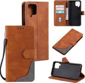 Voor Samsung Galaxy A22 4G Driekleurige Stiksels Kalf Textuur Horizontale Flip Lederen Case met Houder & Kaartsleuven & Portemonnee (Bruin)