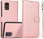 Voor Samsung Galaxy A71 5G Kalf Textuur 2 in 1 Afneembare Magnetische Achterkant Horizontale Flip Lederen Case met Houder & Kaartsleuven & Portemonnee & Fotolijst (Rose Goud)