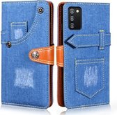 Voor Samsung Galaxy F02s Denim Horizontale Flip Lederen Case met Houder & Kaartsleuf & Portemonnee (Donkerblauw)