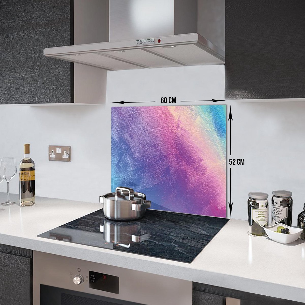 Multicolor Tempered Glas Spatbescherming Voor Achter de Kookplaat 52cm x 60cm