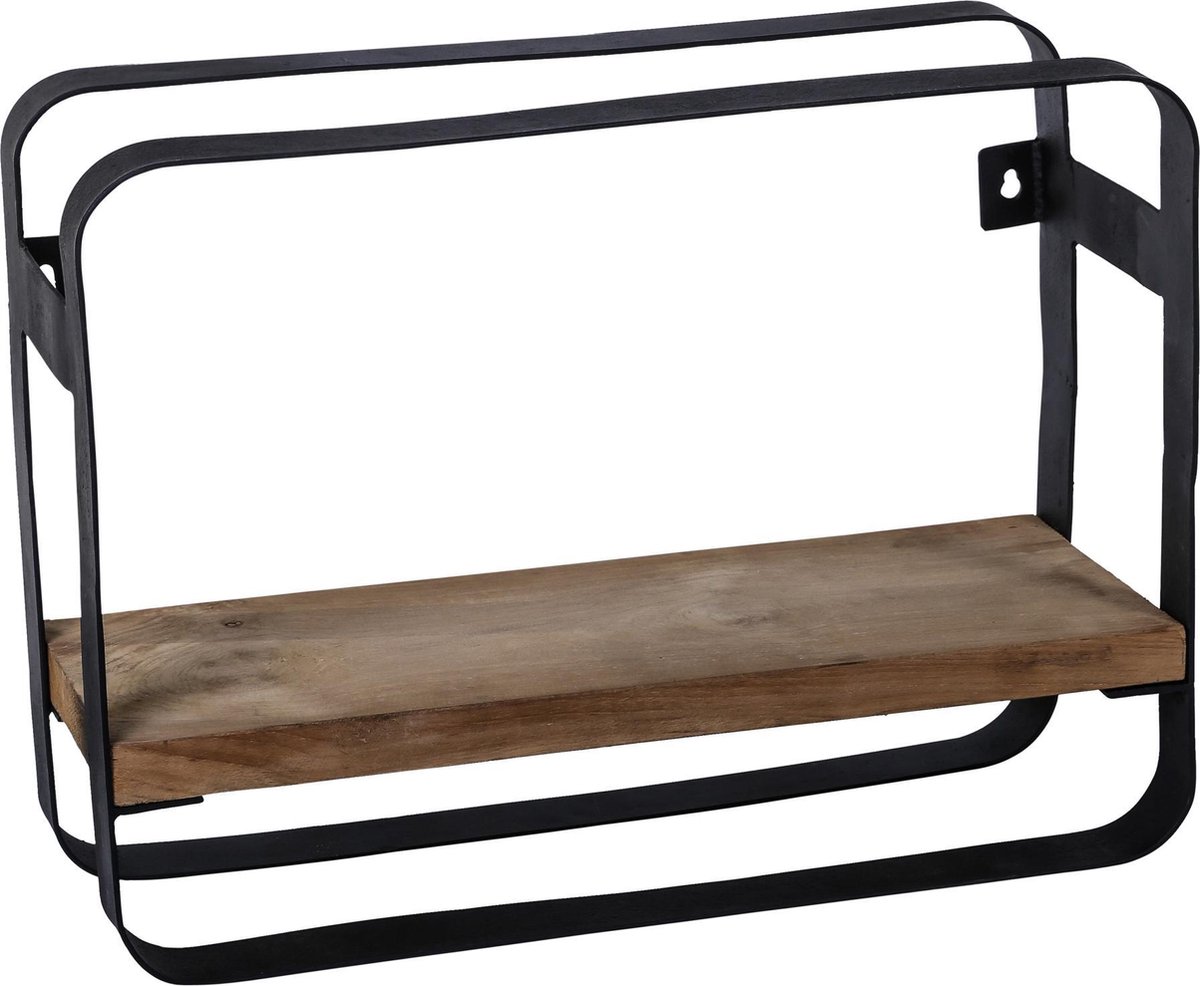 PTMD Tevis wandrek - hout - metaal - wandplank - 40 x 15 x 30 cm - Zwart - Bruin