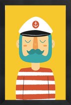 JUNIQE - Poster met houten lijst Ahoy Sailor -13x18 /Geel & Rood