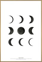 JUNIQE - Poster met kunststof lijst Lunar phases -13x18 /Wit & Zwart