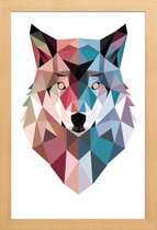 JUNIQE - Poster met houten lijst Geo Wolf -13x18 /Blauw & Roze