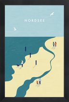 JUNIQE - Poster in houten lijst Nordsee - retro -40x60 /Blauw & Geel
