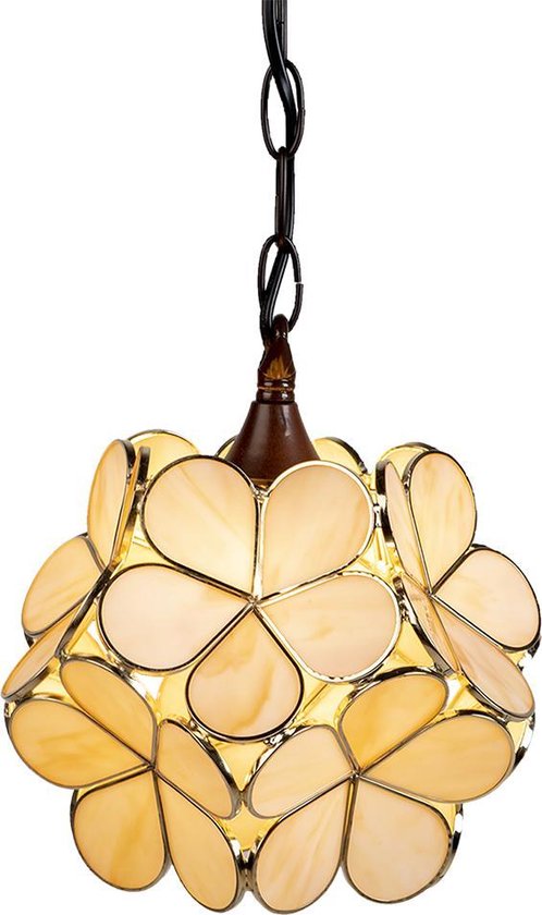 LumiLamp Lampes à suspension Tiffany 21x21x17/90 cm Beige Verre Fleur Lampe de table à manger