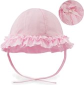 Baby zonnehoedje kleur rosé met kant maat 0-6 maanden|Chapeau de soleil bébé couleur rosé avec  taille 0-6 mois