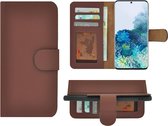 Hoesje Geschikt voor Samsung Galaxy S21 - Bookcase Hoesje - S21 Wallet Book Case Echt Leer Bruin Cover