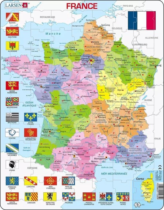 Puzzle Maxi Les départements de la France (en français) - 70 pièces
