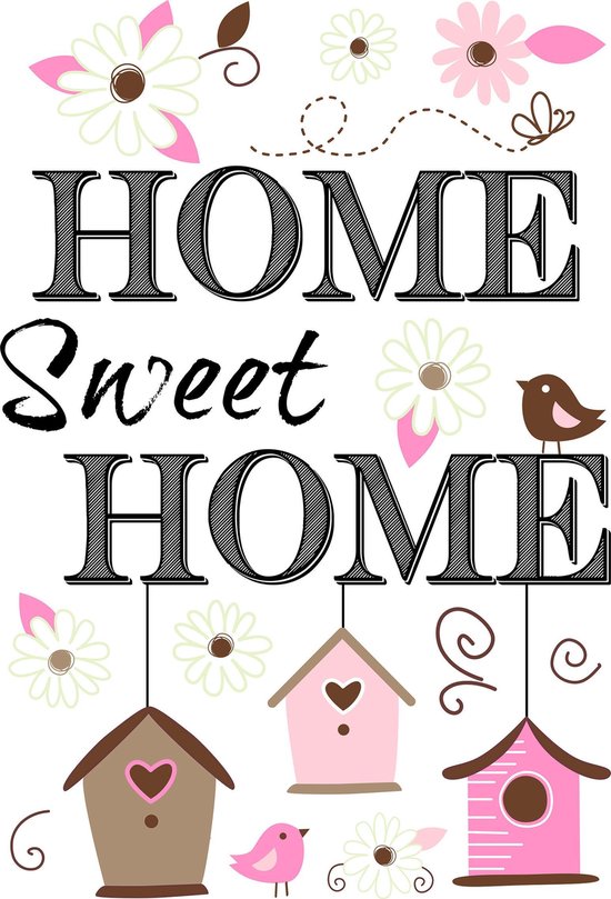 Crearreda Muursticker Home Sweet Home Wit/roze 15 Stuks