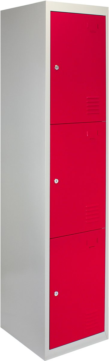 MonsterShop Lockerkast metaal driedeurs - rood - 180x38x45 cm - flatpack
