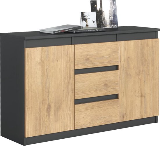 Aggregaat Voorafgaan moeilijk tevreden te krijgen Pro-meubels - Dressoir Detroit - Zwart mat - Eiken - 120cm - Kast | bol.com
