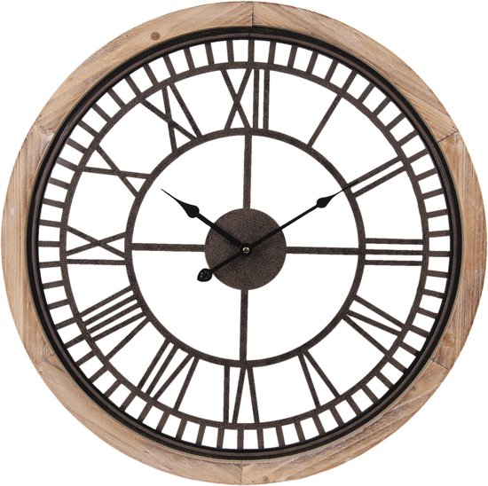 Industriële Vintage Retro Wandklok Van Hout Met Stil Uurwerk Met Romeinse Cijfers Goud 45cm