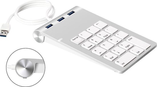 Bedraad numeriek toetsenblok, 19 toetsen, draagbaar, slank, mini, spatwaterdicht, waterdicht numeriek toetsenblok voor XP / 7/8/10 / Vista-systeem, laptop, mechanisch USB-numeriek toetsenblok