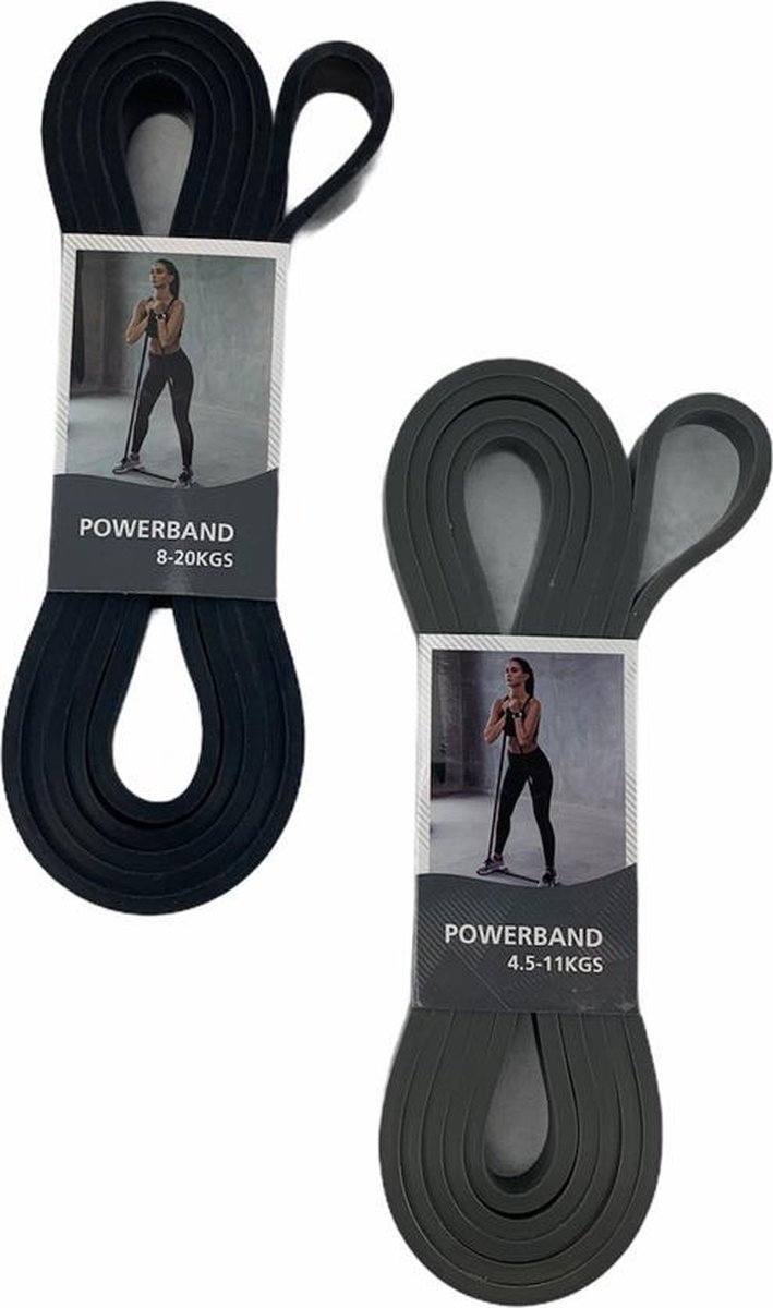 Sport elastiek set 2 stuks – weerstandsband 2x set – fitness elastieken powerbanden licht en zwaar (voordeelset)