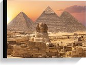Canvas  - The Sphinx Beeld voor Piramides in Egypte - 40x30cm Foto op Canvas Schilderij (Wanddecoratie op Canvas)