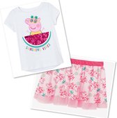 Peppa Pig set - rok + shirt - wit/roze - met pailletten - maat 110/116