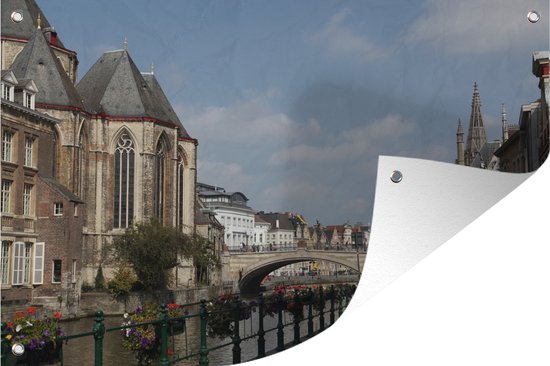 Décoration de jardin Water - Architecture - Pont - Gand - 60x40 cm - Poster jardin - Toile jardin