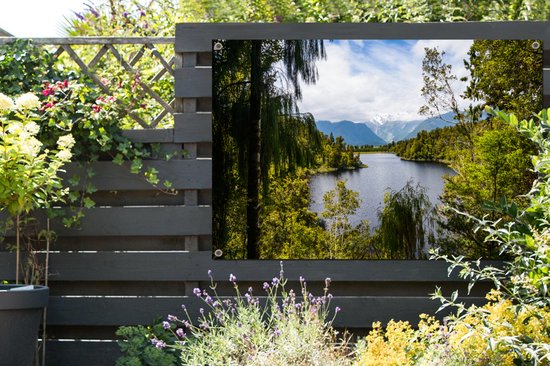 Forêt surplombant les glaciers Franz Josef et Fox en Nouvelle-Zélande Affiche de jardin 120x80 cm - Toile de jardin / Toile d'extérieur / Peintures pour l'extérieur (décoration de jardin)