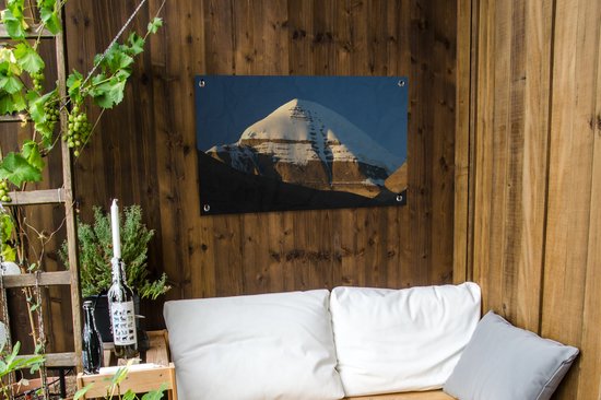 Tuinposter 90x60 cm - Tuindecoratie Zonnestralen vallen op de top van de Kailash berg in Tibet - Poster voor in de tuin - Buiten decoratie - Schutting tuinschilderij - Tuindoek muurdecoratie - Wanddecoratie balkondoek