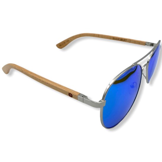 BEINGBAR Eyewear "Model 38" Sustainable Bamboo Sunglasses Turquoise Green Mirror