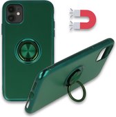 HB Hoesje Geschikt voor Apple iPhone 12 Mini Groen - Siliconen Back Cover met Ring Kickstand - Geschikt voor Magneet Houders