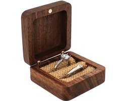 Ringdoos van Hout - Huwelijk - Aanzoek - Sieradendoosje - Bruiloft - Oorbellen doosje - Luxe Ringdoosje - Walnoot hout