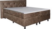 Omra - Complete boxspring - Brighton - Taupe - 140x200 cm - Inclusief Topdekmatras + Hoofdbord