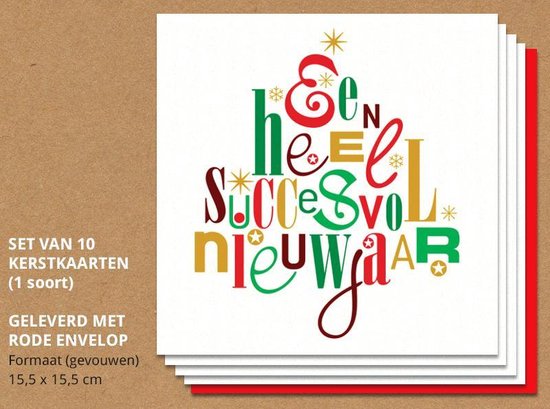 Luxe Nieuwjaarskaartenn met enveloppen, typografisch - 10 stuks