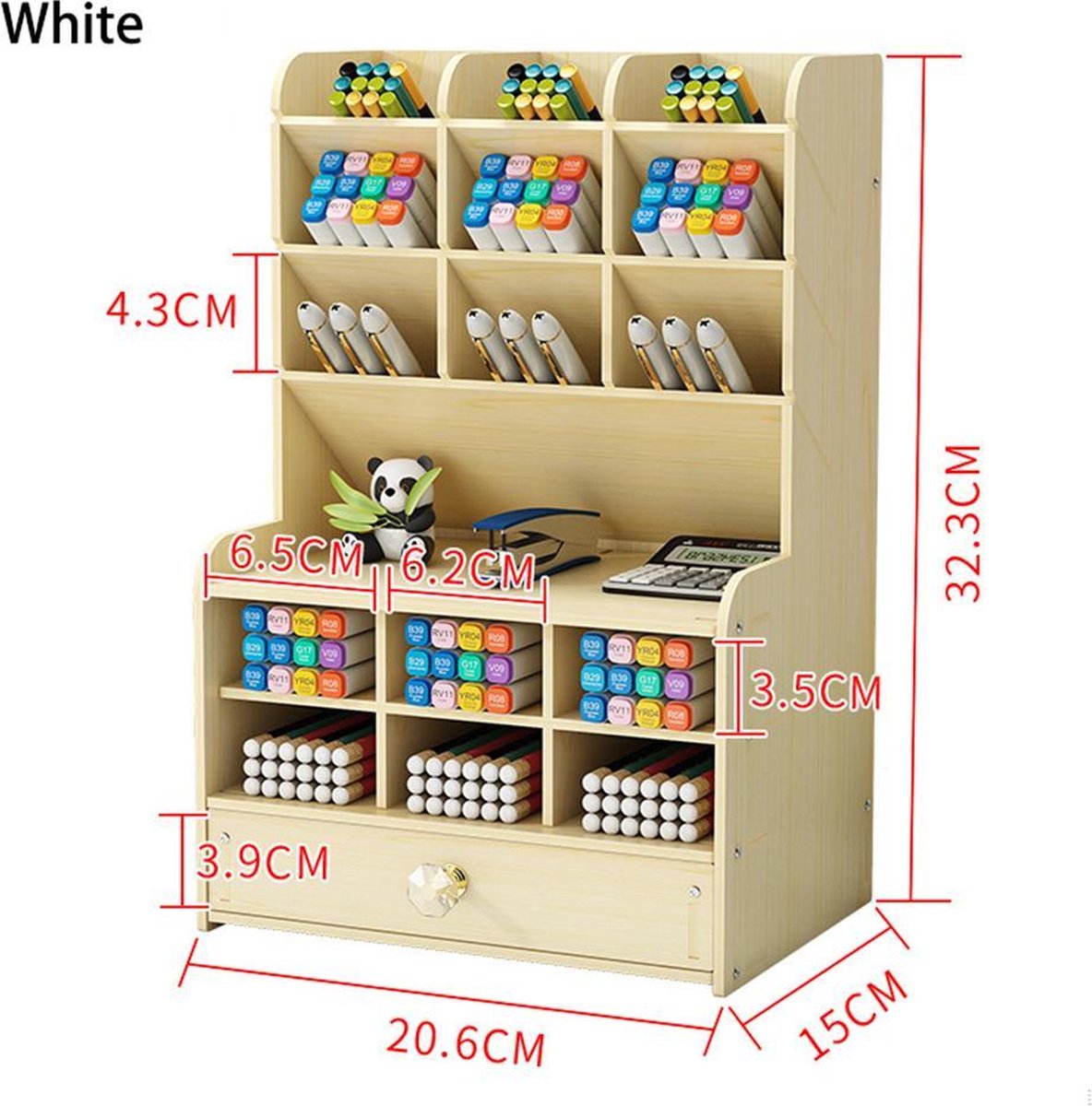 Pennenkastje met diverse vakken en lade beige