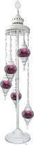 Turkse Staande Mozaïek Lamp - Unieke Witte Uitvoering - Lamp - 5 Bollen - Ø 12 cm - Hoogte 140 cm - Authentiek - Handmade - Kleurrijk Bollen - Marokkaanse Lamp - Oosterse Lamp -