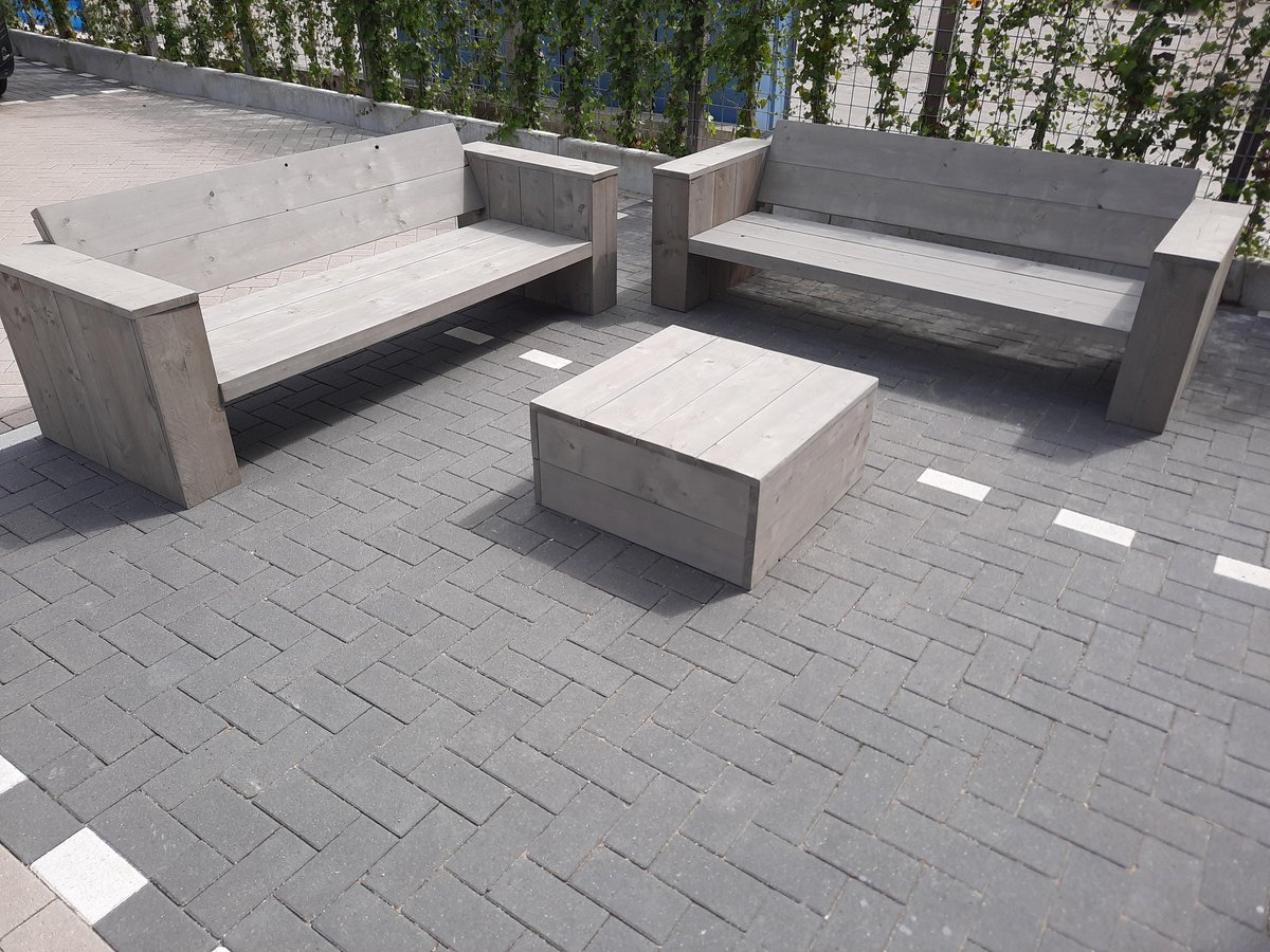 3 delige Loungeset "Garden Big" van Grey Wash steigerhout inclusief tafel 6 persoons