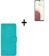 Hoesje Samsung Galaxy A22 5G - 5G - Screenprotector Samsung Galaxy A22 5G - Samsung A22 5G Hoes Wallet Bookcase Turquoise + Tempered Glass