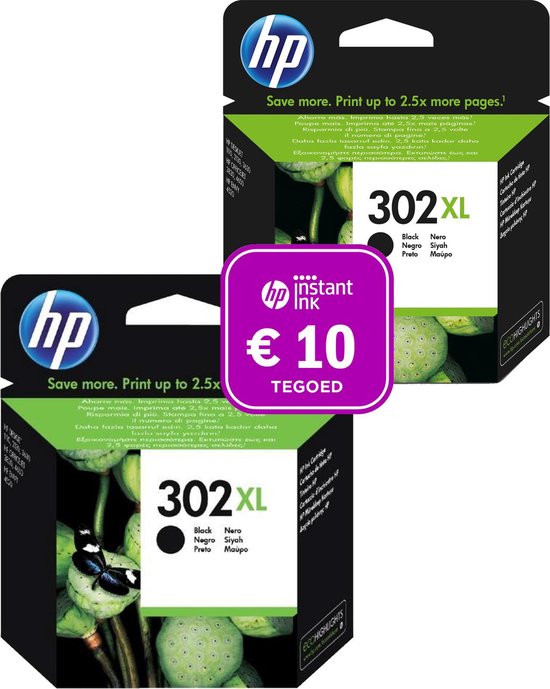 HP 302 - 2x Inktcartridge 302XL Zwart + Instant Ink tegoed