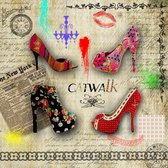 Tuinposter - Fashion / Schoen - Collage schoenen in beige / rood / zwart / geel - 120 x 120 cm.