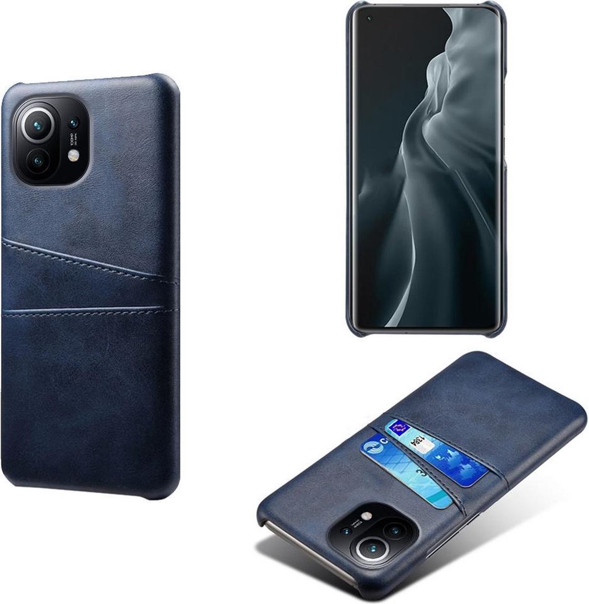 MobyDefend Hoesje - Geschikt voor Xiaomi Mi 11 - Lederen Backcover Met Vakjes Pasjes - Blauw