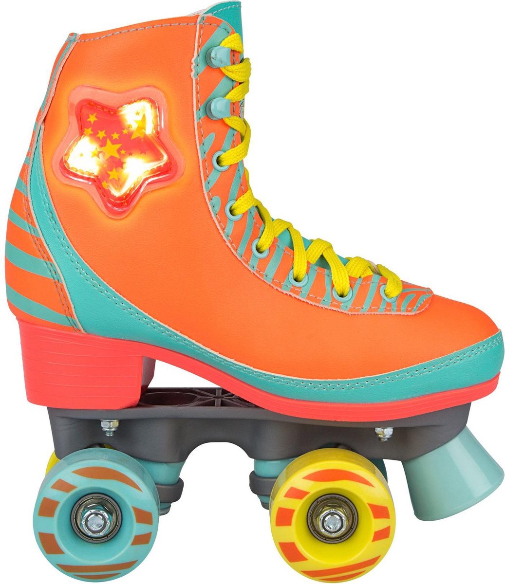 Nijdam Rolschaatsen - LED Star Zebra - Fluororanje/Lichtblauw/Geel - 37/38