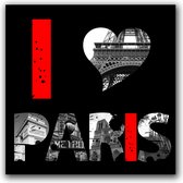 Tuinposter - Stad / Parijs - Collage PARIS in rood / wit / zwart / grijs - 100 x 100 cm.