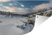 Tuindecoratie Het besneeuwde landschap in het Nationaal park Abisko in Zweden - 60x40 cm - Tuinposter - Tuindoek - Buitenposter