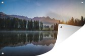 Muurdecoratie Zonsopgang bij het meer Lago di Braies in Italië - 180x120 cm - Tuinposter - Tuindoek - Buitenposter