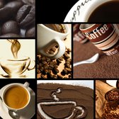 Tuinposter - Keuken / Voeding - Collage / Koffie in wit / bruin / beige / creme / zwart - 100 x 100 cm.