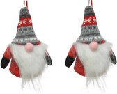 2x stuks kersthangers figuurtjes kerst gnome/kabouter/dwerg rood 12 cm kerstboomversiering - kerstversiering kerstornamenten