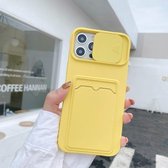 Sliding Camera Cover Design TPU-beschermhoes met kaartsleuf en nekkoord voor iPhone 11 Pro Max (geel)